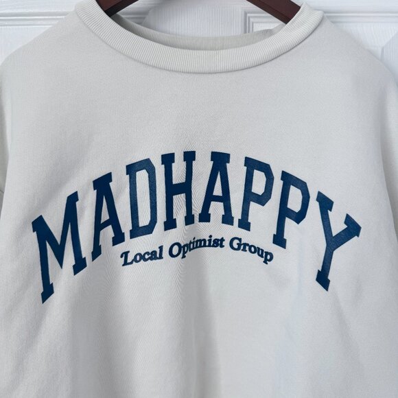 Madhappy Campus Fleece Oversized Optic White Crewneck Sweatshirt. XS can fit M - Picture 2 of 6